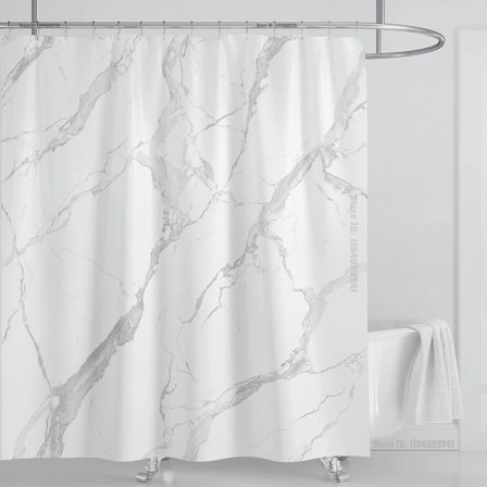 Marmor Vattentätt Duschdraperi med Krokar, Tryckt Tvättbart Duschdraperi, Heminredning, B180xH220cm