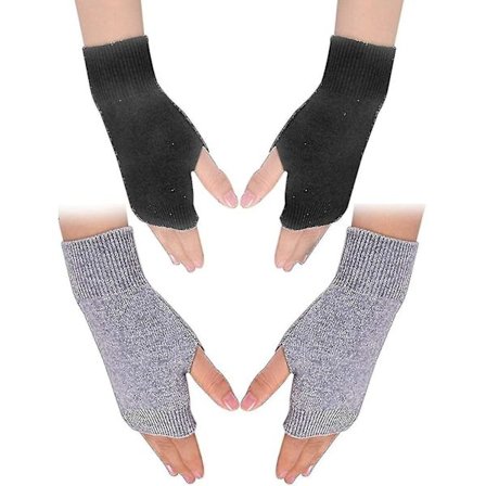 Cashmere Fingerløse Handsker, Håndledsvarmere med Tommelfingerhul Varme Halvfingerløse Handsker Vinter Varme Fingerløse Vanter Sort Og Grå Til Mænd 