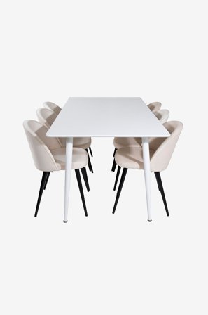 Venture Home - Spisegruppe Penally med 6 spisestoler Valleta - Hvit - Spisegruppe 6 personer - Fra Homeroom