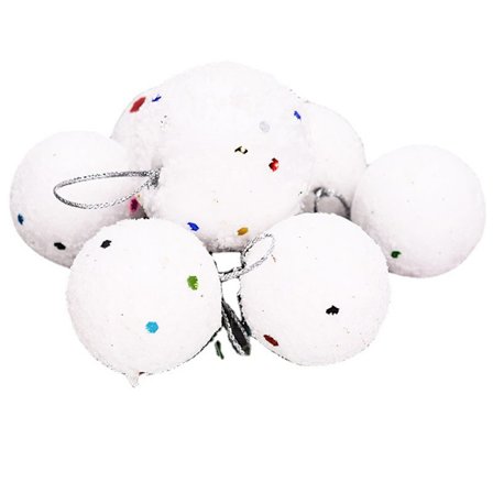 24 stk. julekuleornamenter med glitter, hvite hengende julekuler, juletrær, julepynt, anheng, julehengende snøballer, 5,2 cm