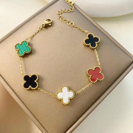 Fyrklöverarmband 18k guldpläterat rostfritt stål dubbelsidigt eftermarknad