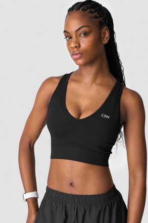 ICANIWILL - Ribbed Define Seamless Cropped V-neck Tank Top Black- Training tank tops - Damen - ICIW