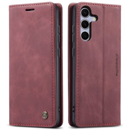 Punainen suojakotelo Samsung A35 5G puhelimelle, läppämalli, iskunkestävä, korttipaikka, nahkaa