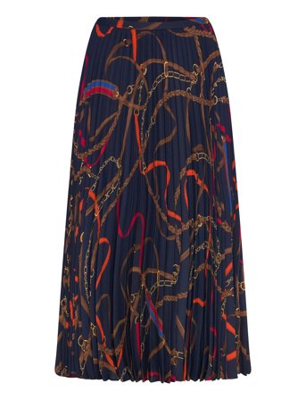 Lauren Ralph Lauren Belting-Print Pleated Georgette Skirt - Navy - 34