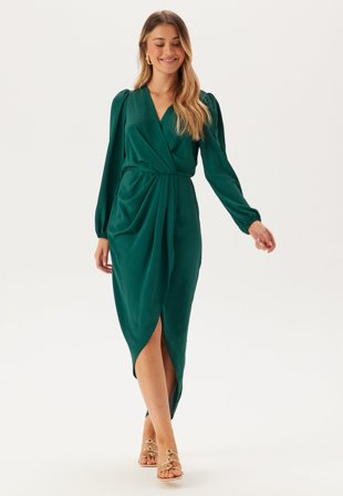 John Zack-Balloon Sleeve Wrap Front Maxi Dress-S (UK10)