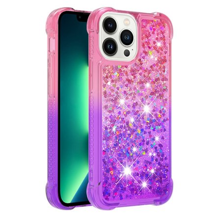 SKALO iPhone 15 Pro Max Kvicksand Glitter Hjerter TPU Cover - Pink-Lilla