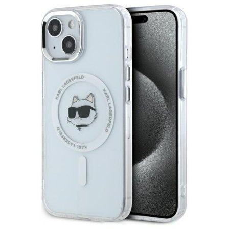 Karl Lagerfeld IML Metall Choupette Head MagSafe iPhone 15 Plus Fodral - Vit