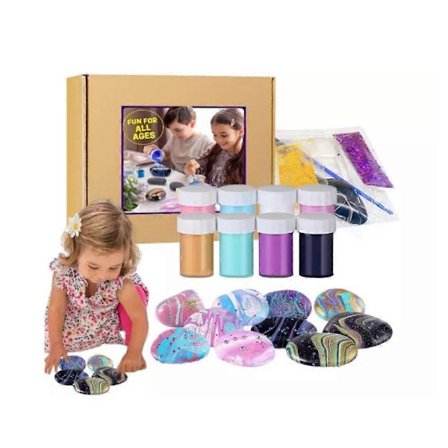 2 i 1 Stenmålningsset, Målade Stenar Hantverksset, Hantverksmålningsset Konstleksaker