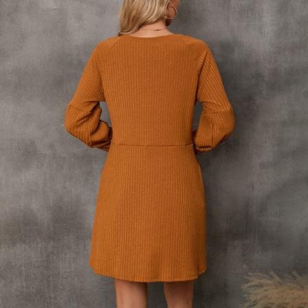 Kvinnor Med Fickor Kort Mini Klänning Långärmad T-shirt Klänningar