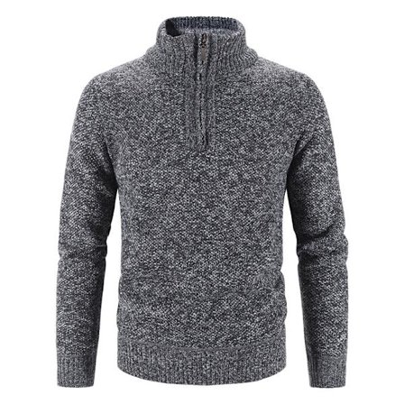 Strikket genser herre ståkrage genser halv glidelås pullover fortykket høst og vinter fritidsgenser slim fit halv glidelås enkel grå XL