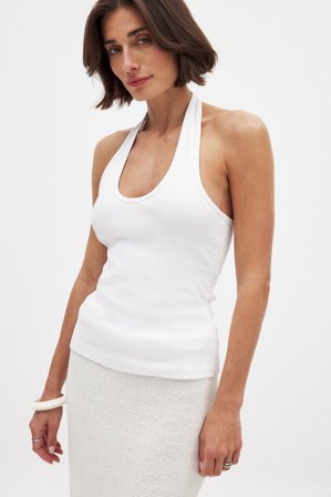 NA-KD Neckholder-Ripp-Oberteil - Open Back Tops - Weiß - M (EU 38-40)