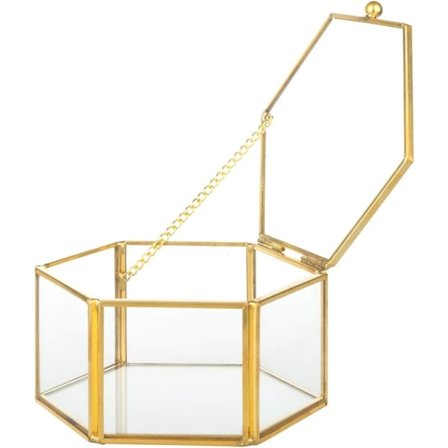 4,72 tum/12 cm smyckeskrin glas dekorativ låda smyckeskrin utsmyckad ring örhänge smycken displaylåda (guld)