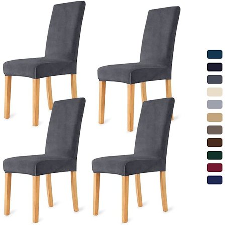 Stolsöverdrag för matstolar, hög stretch sammet matstolsskydd, set om 4, mörkgrå stolsöverdrag för kök, hotell, bröllop, fest, 4 st