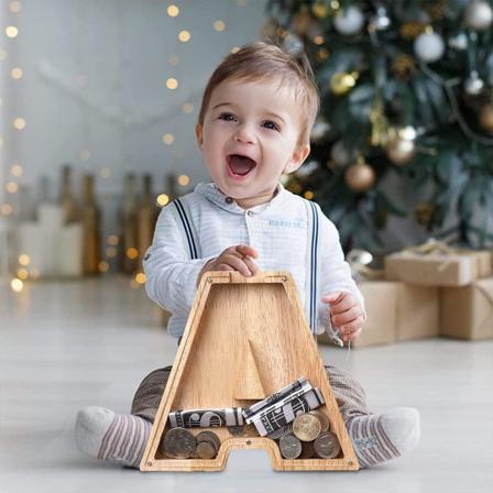 (A)Barne貯金bøsse Personlig貯金bøsse med bokstaver fra A til Z Transparent tre貯金bøsse med bokstaver Dekorasjon Kreativ貯金bøsse