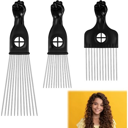 3 kappaletta metallista afrokampaa eri pituuksilla Afro Pick Comb Hairdr