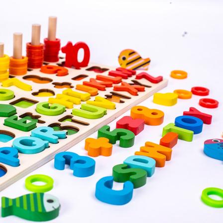 Puinen Montessori-palapelilelu 6 osassa (18*40*7.5cm), Kasvattava peli