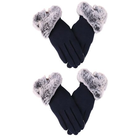 2 par varma vinterhandskar för damer med mun plus sammetsförtjockning kalla utomhuscykelhandskar som inte är inverterade sammet pekskärmshandskar, blå