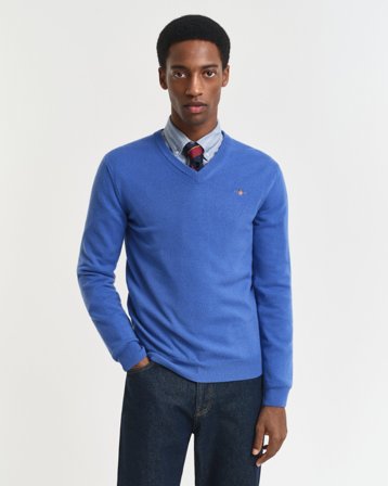 GANT Herren Superfine Lambswool V-Neck Pullover (S) Blau
