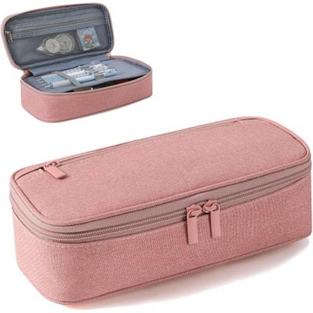 Pencilpose med rum - Pencilpose med lynlås - Lærredstaske - Stor kapacitet (pink)