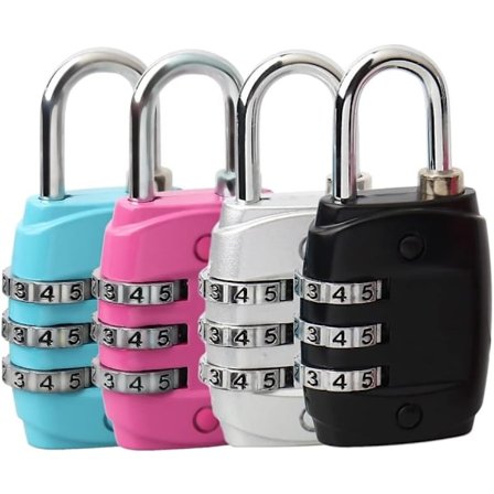 4 pakke 3 siffer bagasjelås Liten kombinasjon hengelås Kodelås for koffert bagskap (4 farger)