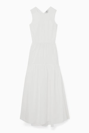 COS Femme Robe Midi Dos Ajouré Volants Dress in Blanc