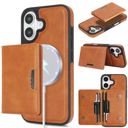 iPhone 16, Magnetisk Kortholder, Telefoncover i Kunstlæder, Brun