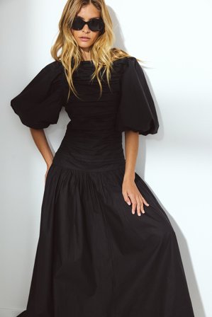 Lydia Tomlinson x NA-KD Cotton Puff Sleeve Maxi Dress - Kjoler med pufærmer - Sort - EU 32