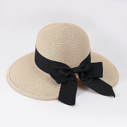 Solhatte til damer UPF 50 Bredskyggede Strand Sommerhatte til Kvinder Foldbar Hestehale Rosette Beige