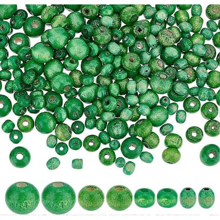 480 stk. Treperler Avstandsperler 4 Stiler Trehårperler Grønne Tretauperler Naturlige Malte Treperler for Smykkelaging Hårfletter DIY Håndverk Gårdh