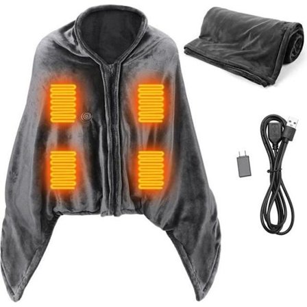 PIMPIMSKY Elektrisk Värmefilt 150 x 80 cm USB Portabel Tvättbar Flanell Sjal 3 Temperaturer och 8 Värmezoner