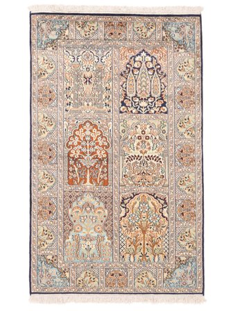 Handknuten Kashmir Äkta Silke Matta 96X154 Brun/Beige