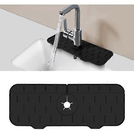 Silikone Vandopsamlingsmåtte til Vandhane, Stænkskærm til Vask, Køkkenvaskdækning, Silikone Drypfanger til Vandhane (Sort)