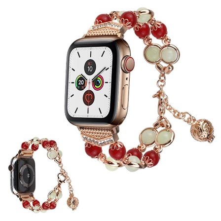 Luminous bead rostfritt stål klockarmband för Apple Watch Series 6 / 5 40mm - röd / guld