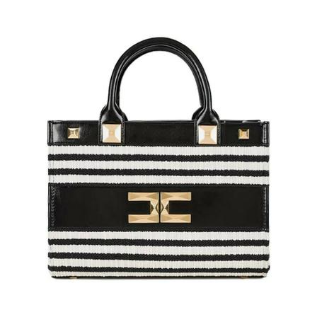 Elisabetta Franchi, Elisabetta Franchi Black Butter Striped Handbag Zwart, Dames, Maat:ONE Size,synthetisch