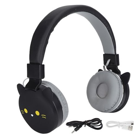 Cute Animal Bluetooth 5.0 Kids Headphones with Mic - Little Black Cat