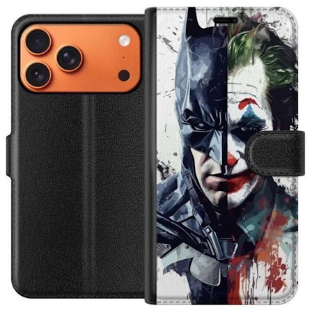 Kompatibel Tegnebogsetui til Apple Apple iPhone 17 Pro Max Delt portræt af Batman og Joker i dramatisk illustration, ikonisk superhelte motiv med mø