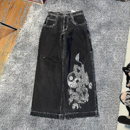 Baggy Jeans Hip Hop Rock Broderimönster Män Kvinnor 2024 Nytt Mode Streetwear Retro Harajuku Hög Midja Vida Ben Jeans