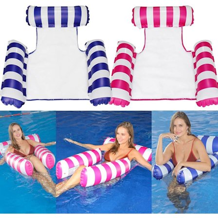 RY-2-pack Vatten Lounge Pool Stol Lounge, Uppblåsbar Pool Float, Multi-PurposePool Hängmatta & Vatten Hängmatta Rad (Randig Mörkblå + Rosröd)