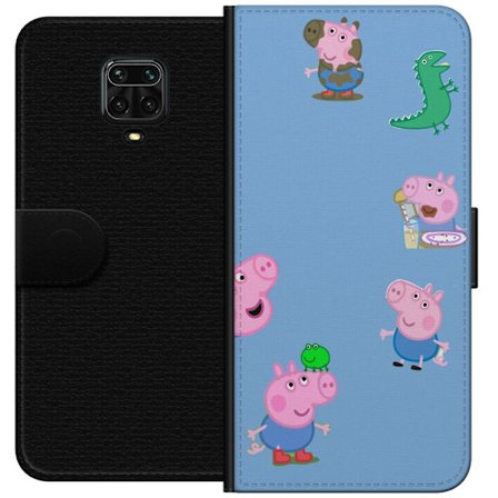 Kompatibelt Lommeboketui til Xiaomi Redmi Note 9 Pro Peppa Pig ansiktsmønster på lys blå bakgrunn, gjentatt leken barndommotiv med Greta Gris