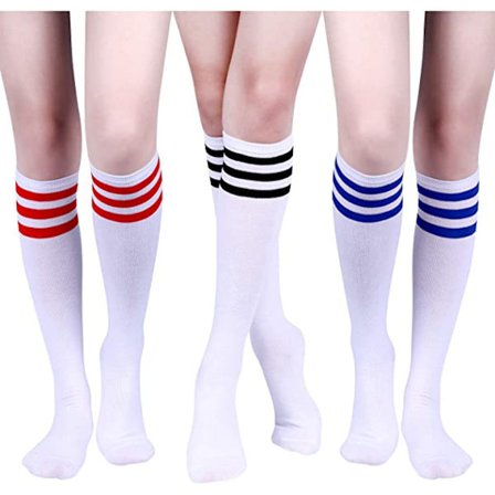 3 par tre ränder vita sula barnstrumpor damer lårhöga strumpor