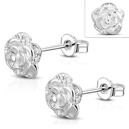 Silverpläterade Stud Örhängen i Form av en Söt Ros / Blomma i Silver Färg