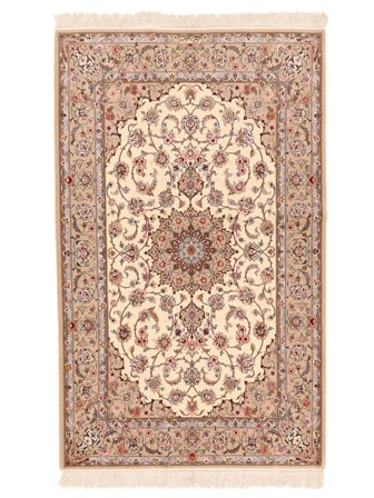 Isfahan Zijden Pool Vloerkleed Handgeknoopt 130X212 Bruin/Beige Perzië
