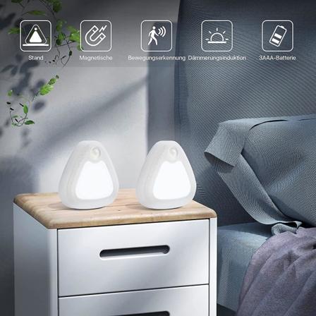 Børns natlys [2-pak] Bevægelsessensor LED-lys med magnetisk base (batteridrevet) Toilet/indgang/trappe/gang/passage (koldt hvidt lys)