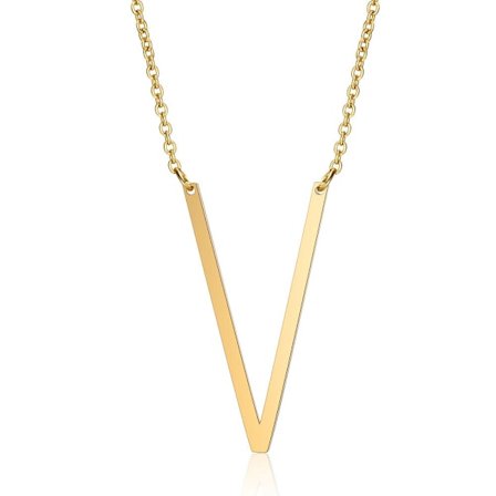 Damekjede med sideblokkformet første bokstav, halskjede i rustfritt stål med engelsk bokstav, gull, VV