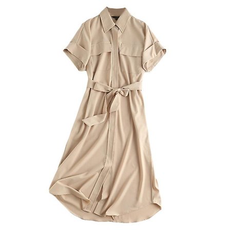 Skjortklänning med slag, knytband i midjan och korta ärmar