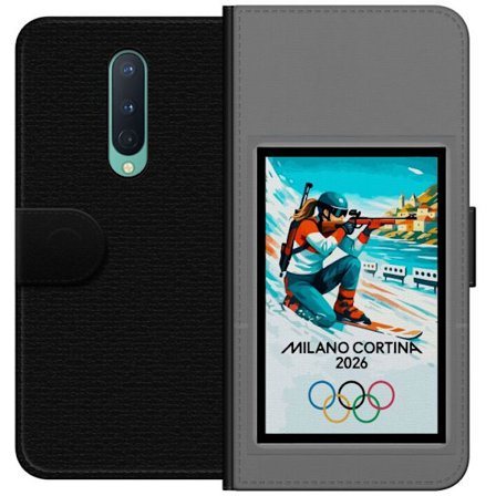 Kompatibelt Lommeboketui til OnePlus 8 Retroplakat Cortina Milano 2026 med fjell, vintersportsutøvere, italienske trikolor, Milano-katedralen og olymp