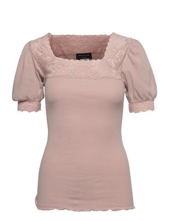 Organic T-Shirt Ss W/Lace Pink Rosemunde