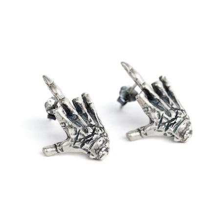 Miesten ja naisten S925 sterling hopea vintage käsi luuranko luu nappikorvakorut, ruuvi takana, punk rock gootti (FMY)
