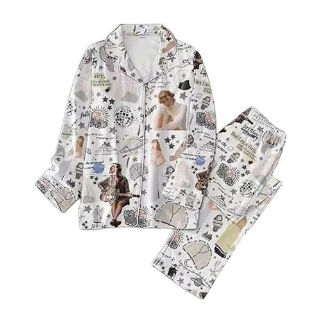 Taylor Swift The Eras Tour Julpyjamas Dam Set 1989 Skjortor och byxor Pyjamas Pjs Sets Button Down Loungewear stil 6 style 6 XL