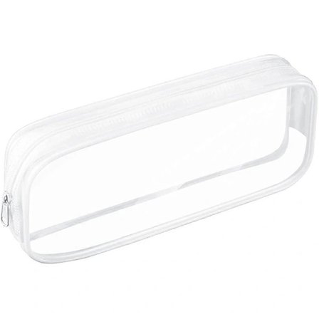 Gennemsigtig penalhus, penalhus til eksaminer, vandtæt PVC-opbevaringspose med lynlås til kosmetik, makeup-taske til rejser, hvid